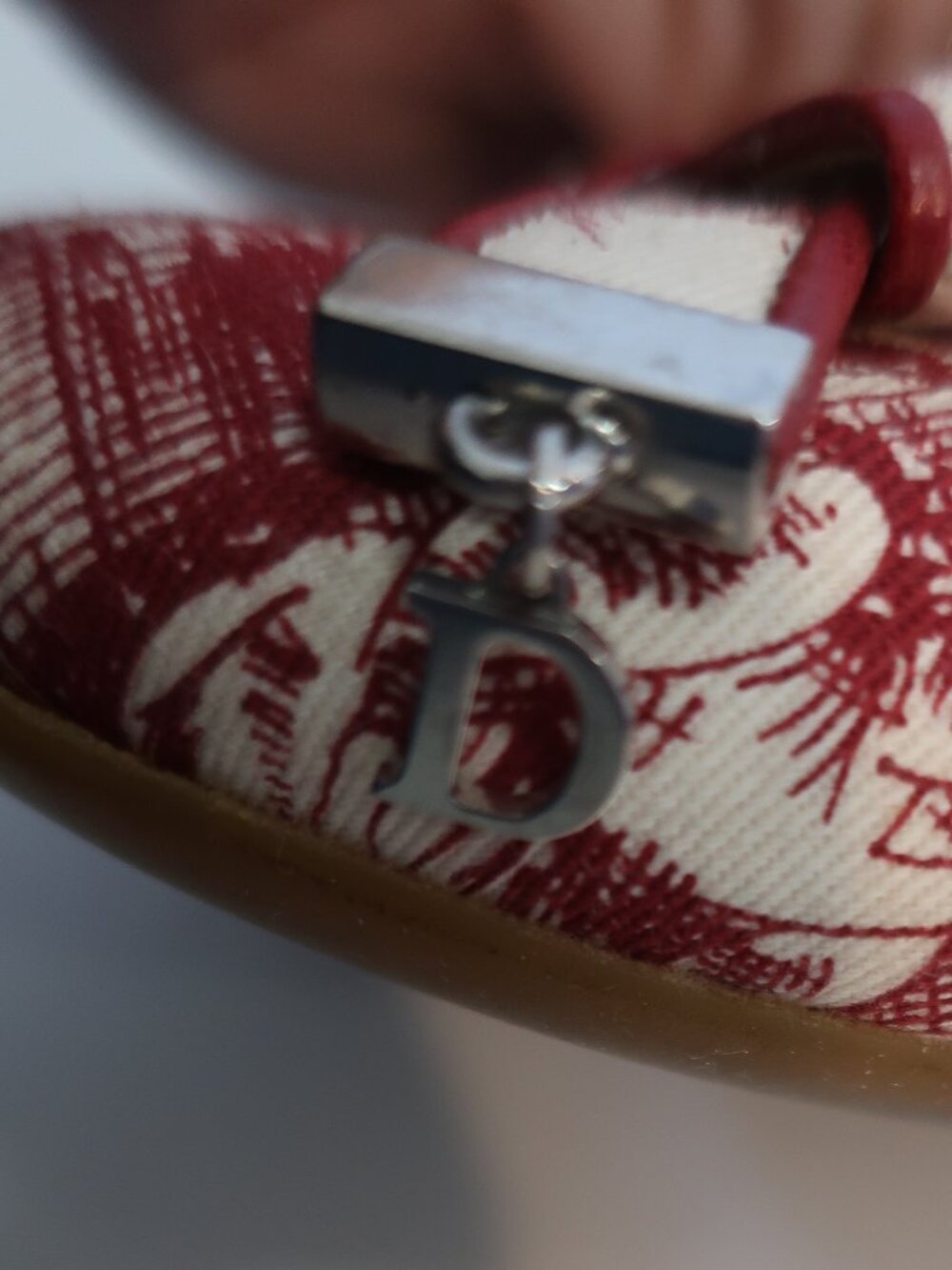 Women Christian Dior Red, Beige Toile De Juoy Canvas Bow Ballet Flats 38 EU/US 8 - Picture 9 of 11